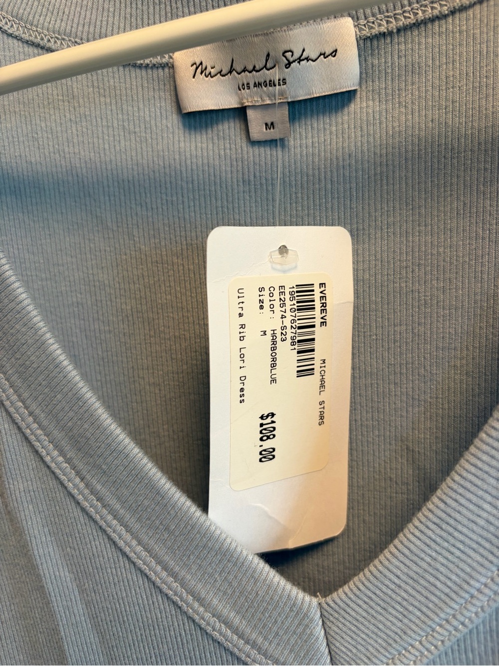 Michael Stars Pale Blue Ribbed V-Neck Dress